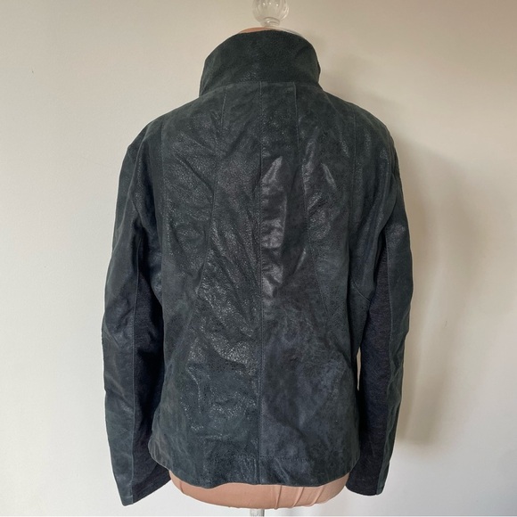 Gimo's GMS-75 Distressed Black High Cowl Neck Hidden Placket Leather Jacket 3XL - Picture 3 of 12